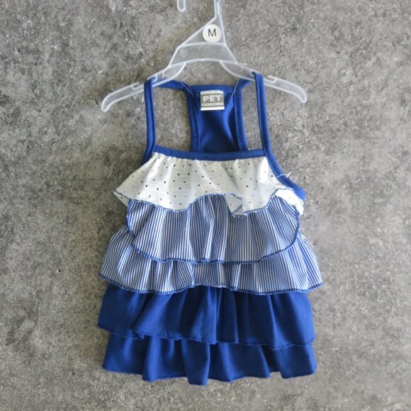 (#116) Pet Spirit Blue n White Ruffle Layered Dog Dress Size M - Picture 1 of 5